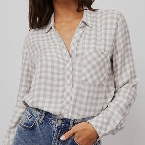 Rails Checkered Flannel Blouse Luxury Designer  Cream Classic Lightweight